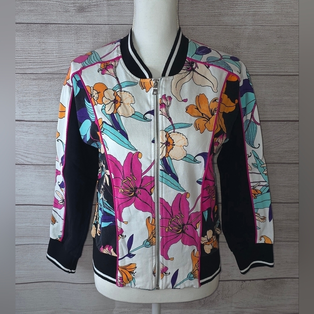 Ruby Rd. Floral Print Zip Up Jacket Size Small Petite
